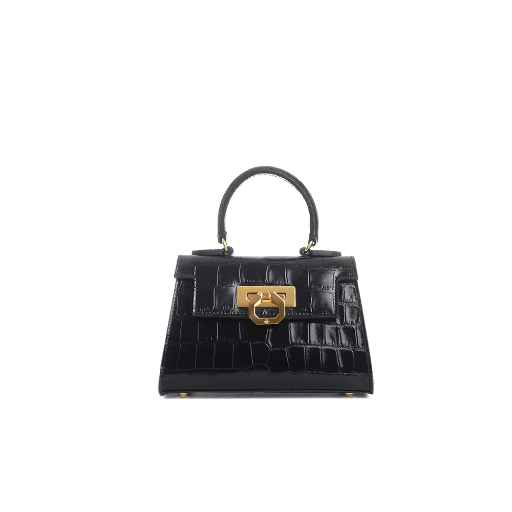 Licia leather handbag - Croco Black - Carbotti
