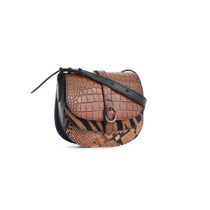 Milena leather handbag - Croco/snake/calfskin tan
