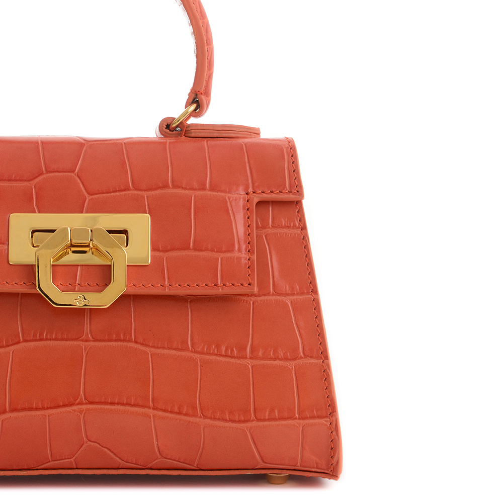 Licia leather handbag - Croco Orange - Carbotti Licia leather handbag - Croco Orange - Carbotti