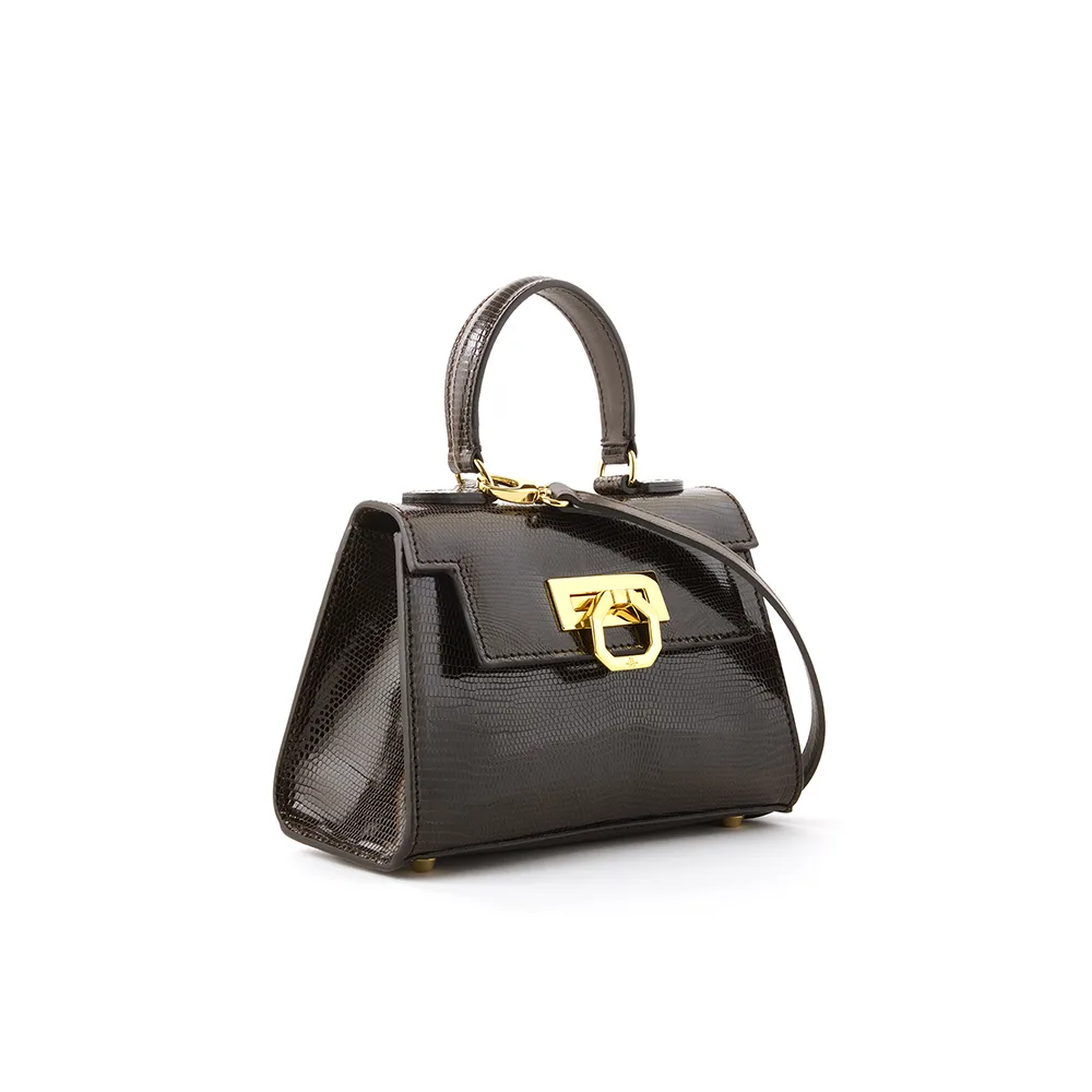 Licia leather handbag - Demi lizard brown - Carbotti