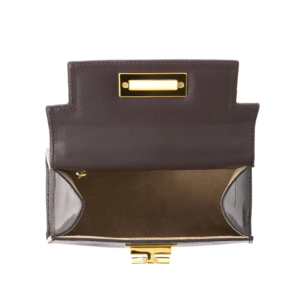 Licia leather handbag - Demi lizard brown - Carbotti