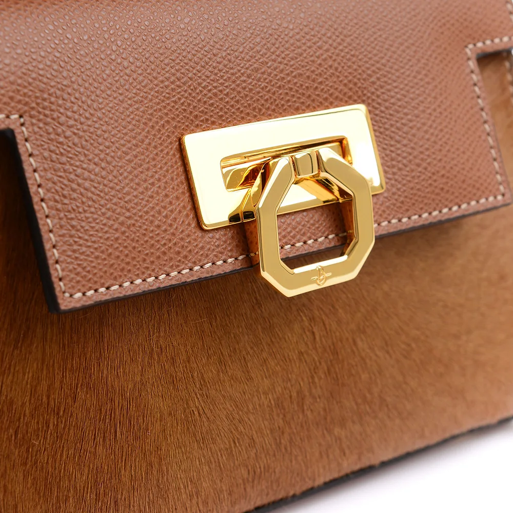 Licia leather handbag - Tan/Pony tan - Carbotti