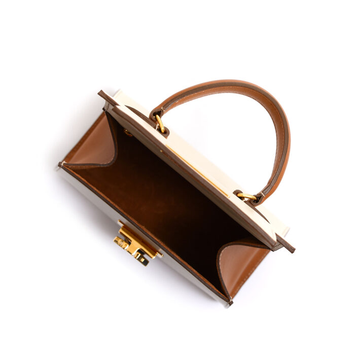 Borsa in pelle Licia - Beige/Cuoio con inserto cavallino leopard - immagine 5