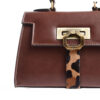 Licia leather handbag - Organic Brown calfskin with leopard inlay - Image 3