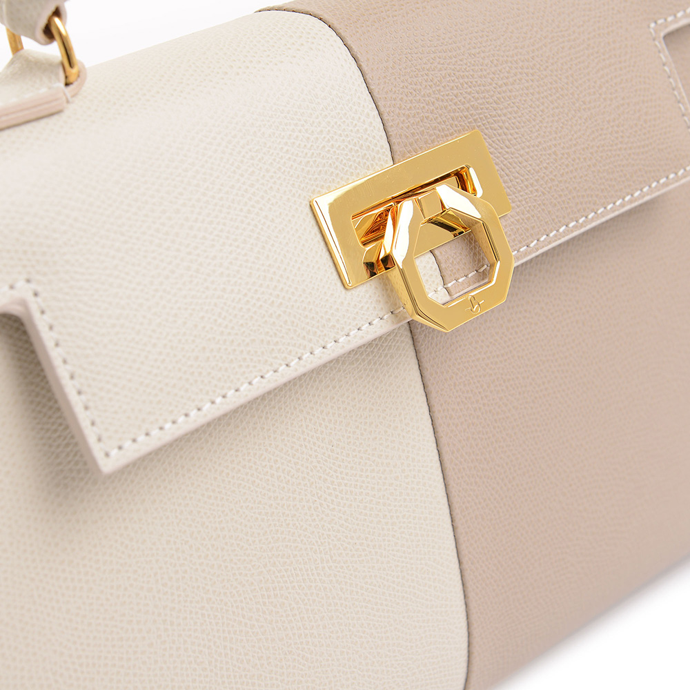 Elena leather handbag – Bicolor - Beige/taupe - Carbotti