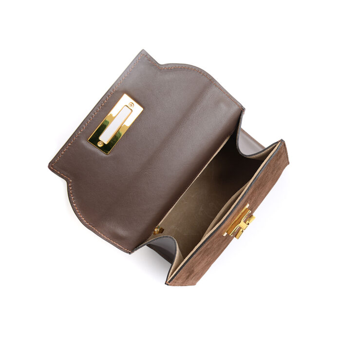 Erika leather handbag - Suede chocolate - Image 5