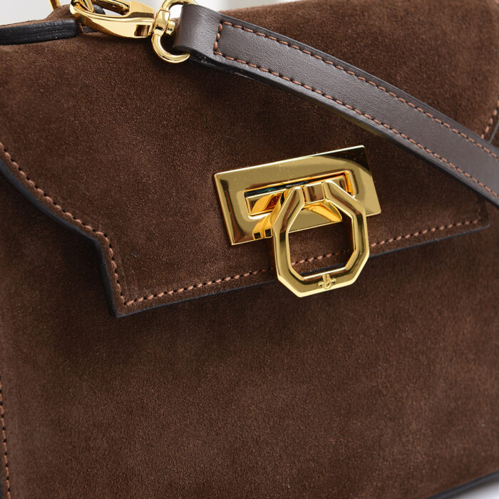 Erika leather handbag - Suede chocolate - Image 3