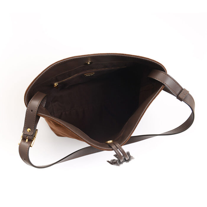 Brenda leather handbag - Skyline Suede Chocolate - Image 5