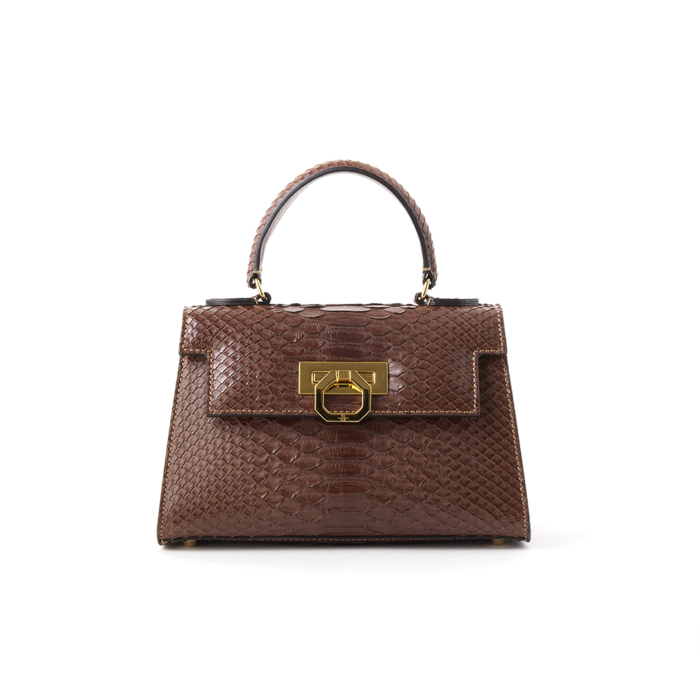 Greta leather handbag - Python brown - Image 2