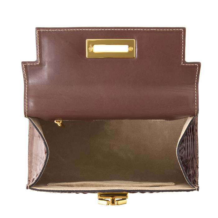 Greta leather handbag - Python brown - Image 3