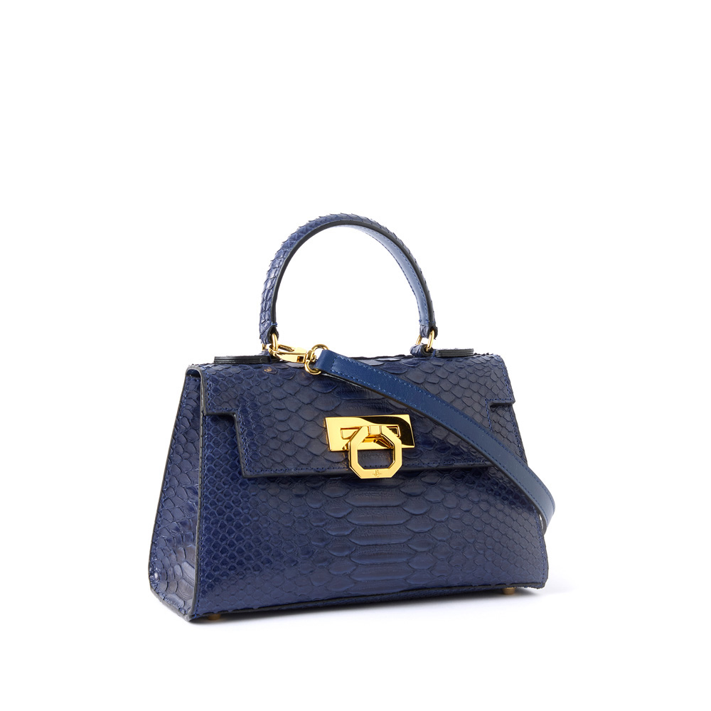 Greta leather handbag python blue