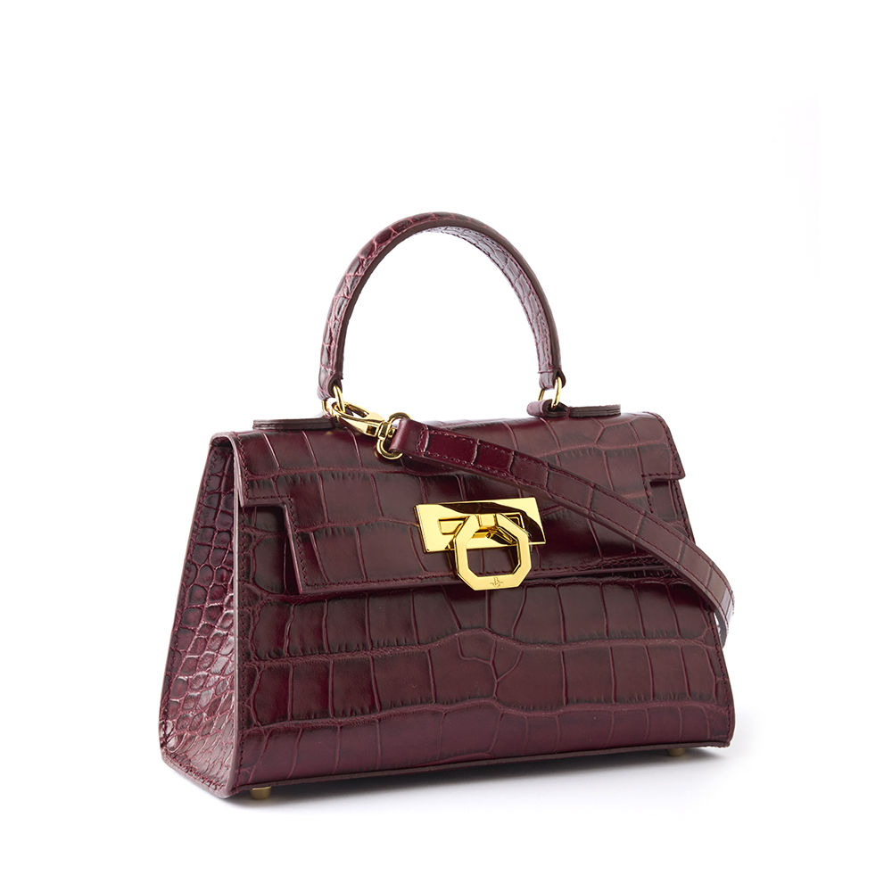 Greta leather handbag croco bordeaux