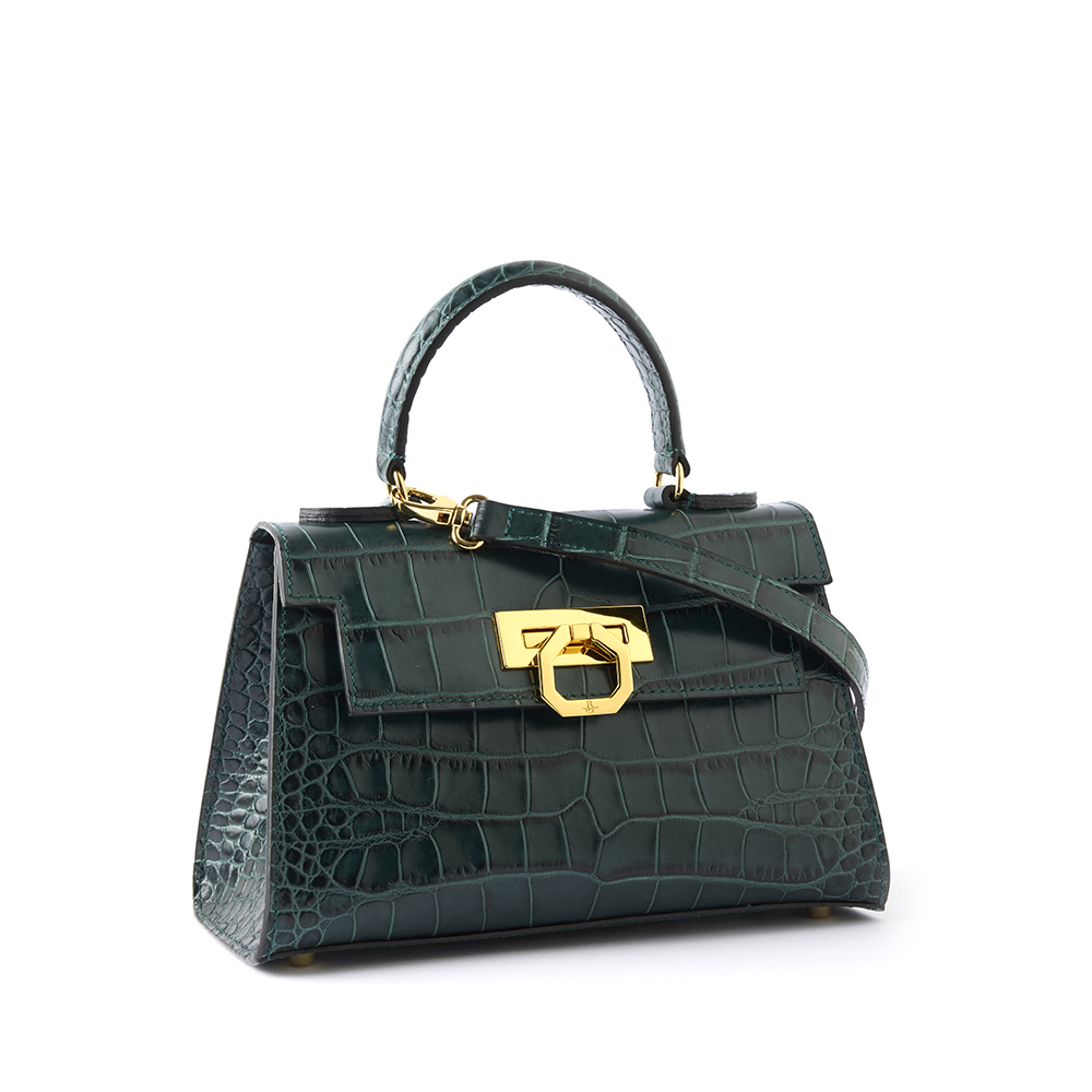 Greta leather handbag Croco green