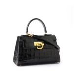 Greta leather handbag croco black