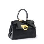 Licia leather handbag patend and pony black