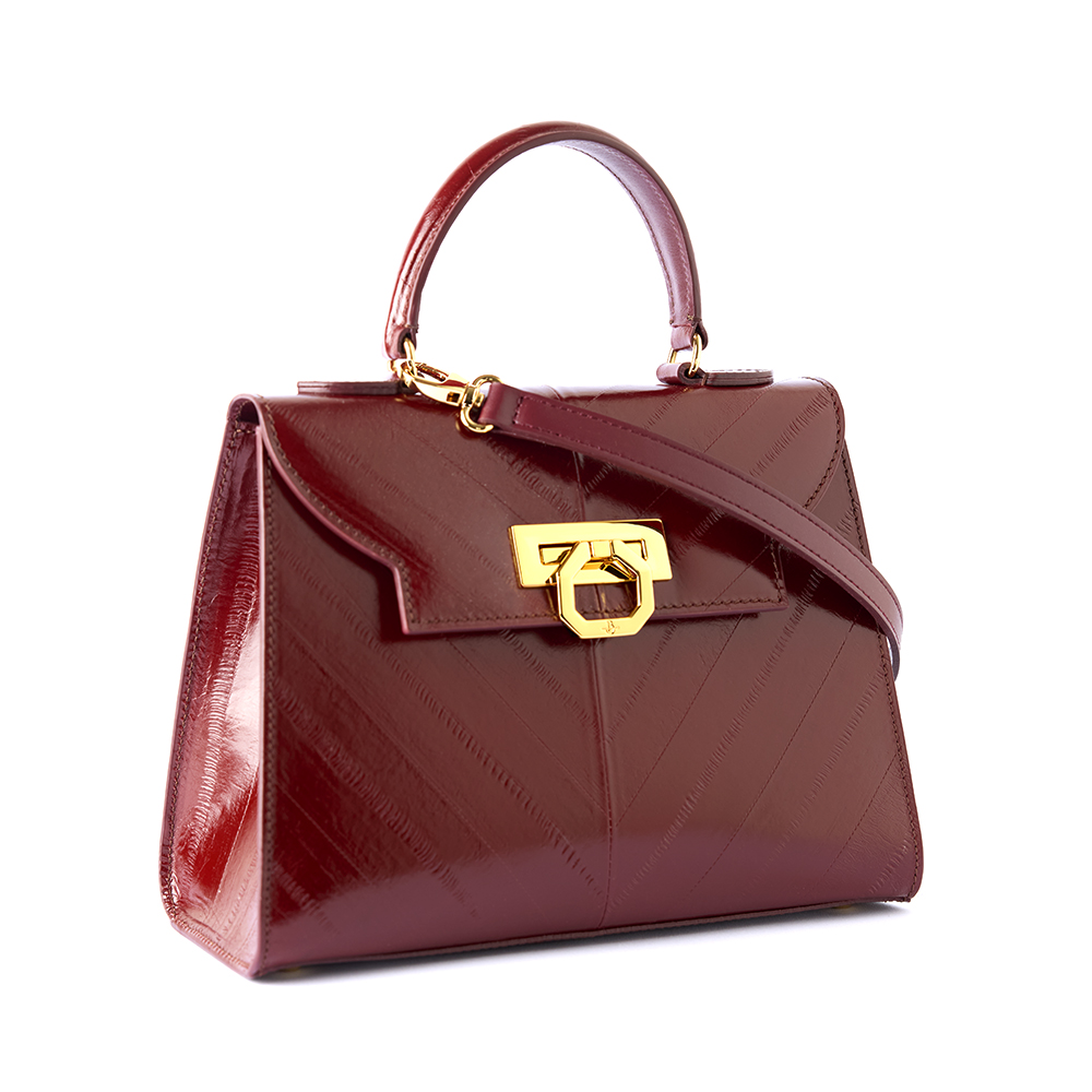 Loren leather handbag eel-print bordeaux
