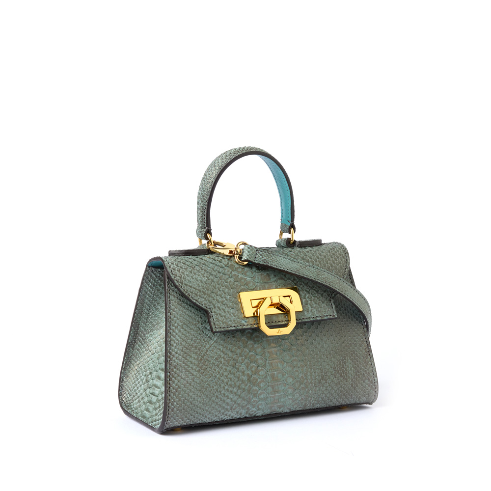 Hera leather handbag python green