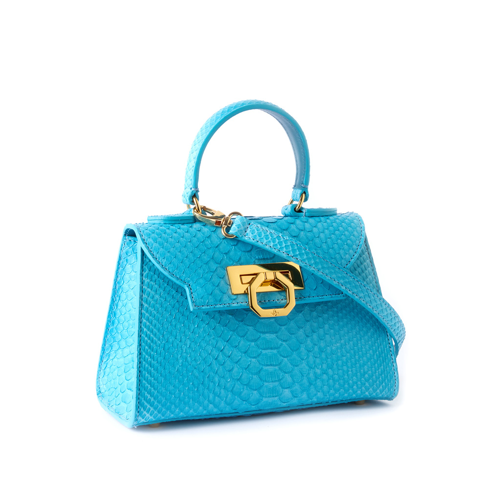Hera leather handbag python sky blue