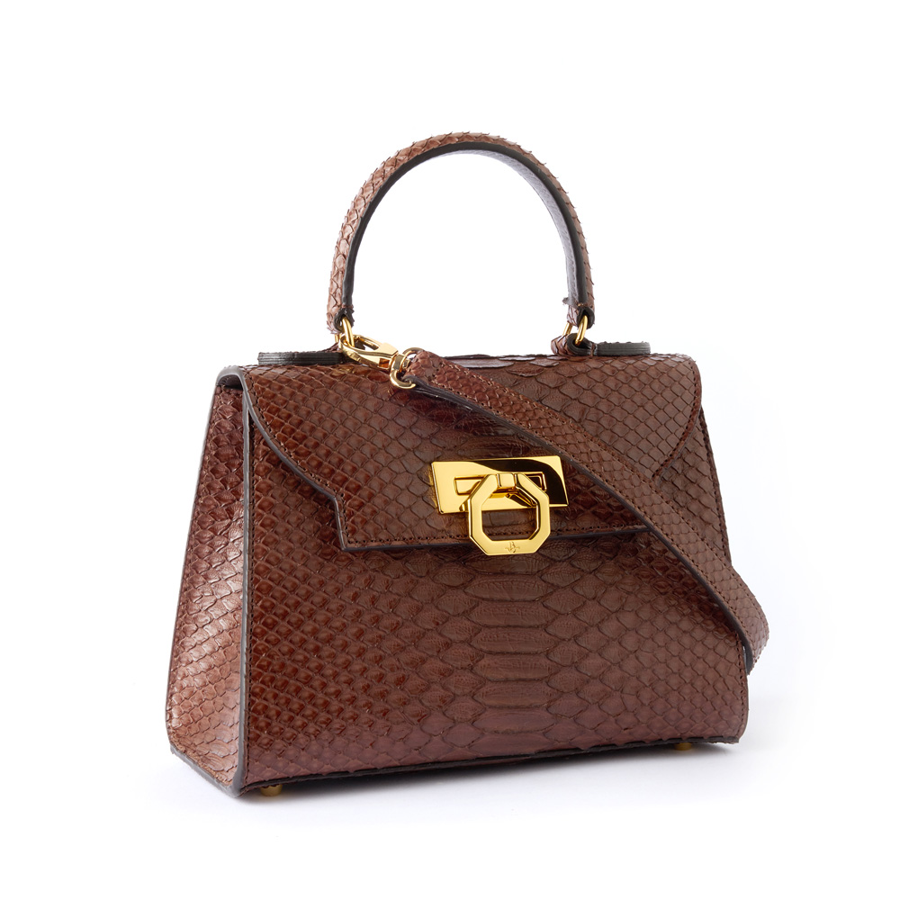 Erika leather handbag python chocolate